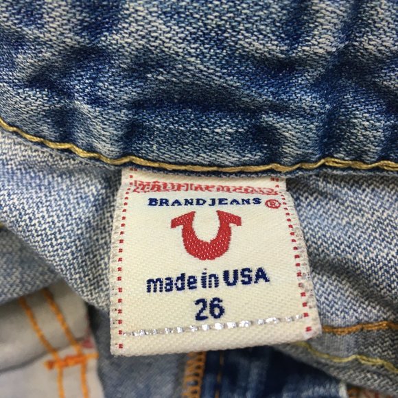 TRUE RELIGION Medium/Light Wash BOBBY 5 Pocket Logo Hardware Jeans - Picture 2 of 14